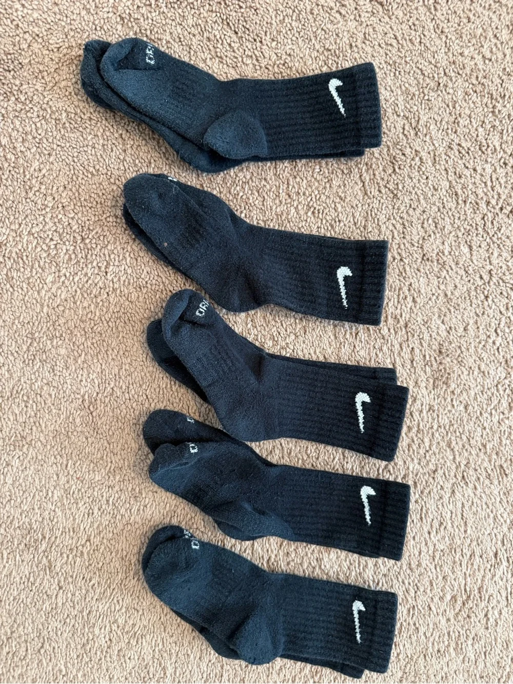 Nike Kids Black Crew Socks with White Swoosh - 5 Pairs